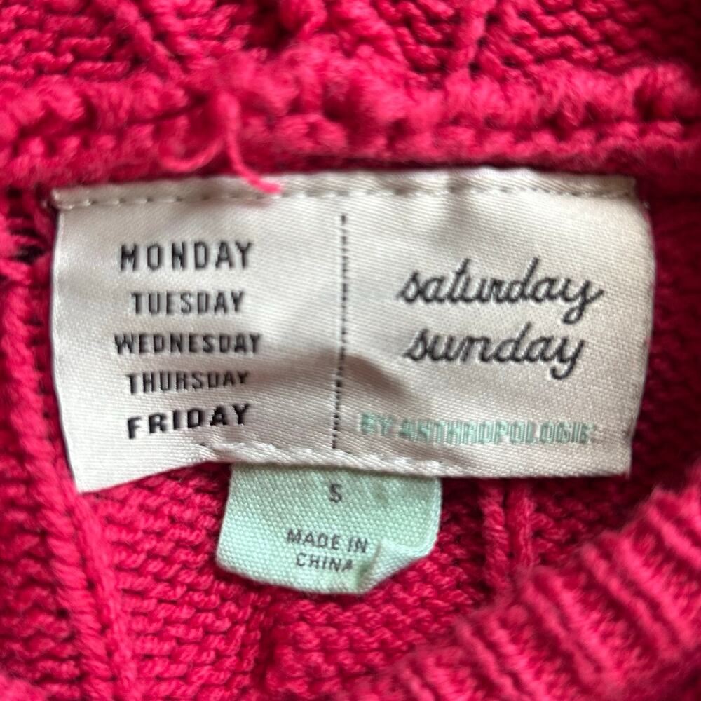 Anthropologie Saturday Sunday pink hooded crop cable knit sweater fall winter S - Picture 9 of 9